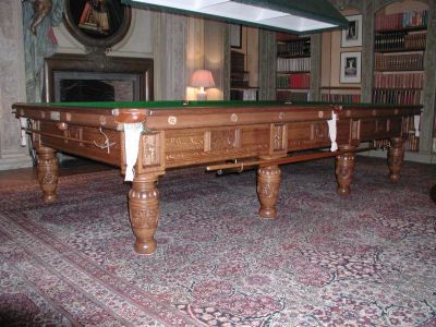 (M868) Full-size Oak Carved Billiard Table By Burroughes and Watts