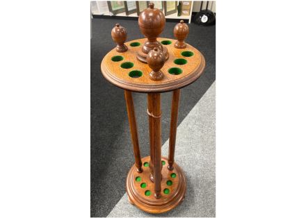 9 hole revolving cue rack oak 