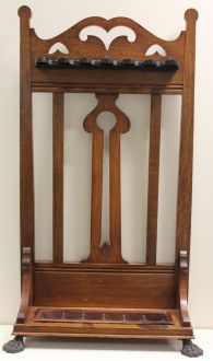 C63 Antique Oak & Cast Iron Snooker Cue Stand