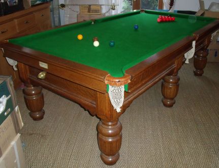 (M1130) 8 ft Oak Turned & Fluted Leg Snooker/Pool Table by Riley