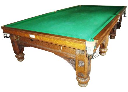 (M1412) Full-Size Oak Ornate Turned & Carved  Leg Snooker Table