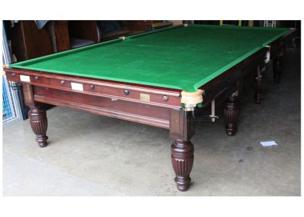 full-size mahogany turned leg snooker table