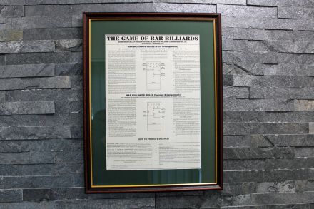 Rules of the Game of Bar Billiards in traditional mahogany and gold frame