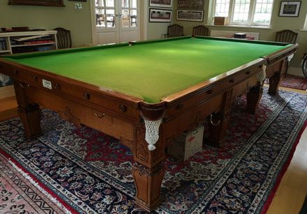 (M1192) Full-Size Oak Square Carved Leg Snooker Table
