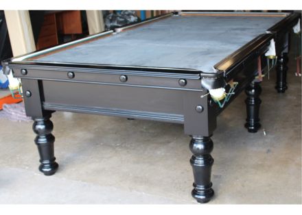 (M1095) 9 ft Antique Mahogany Turned Leg Snooker Table by Stevens & Sons
