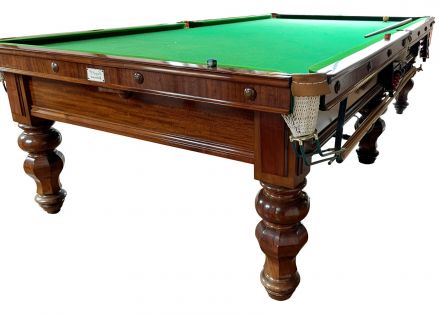 (M1238) 10 ft Antique Mahogany Tulip Hexagonal Turned Leg Snooker Table by Stevens