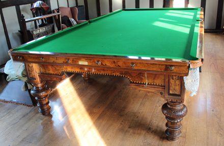 (M1256) Full-Size Turned & Carved Leg Burr Walnut Snooker Table by Ashcroft