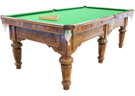 (M1264) 8 ft Walnut Carved Octagonal Leg Snooker/Pool Table by Stevens & Sons