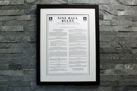 Nine Ball Framed pool rules in black frame