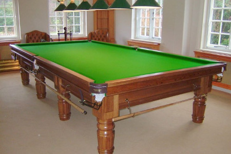 (M1379)  Full-Size Mahogany Turned Leg Snooker Table