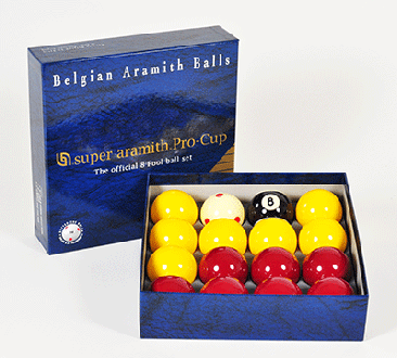 Belgian Aramith Standard Match pool balls reds & yellows 2" 1 & 7/8" cue ball