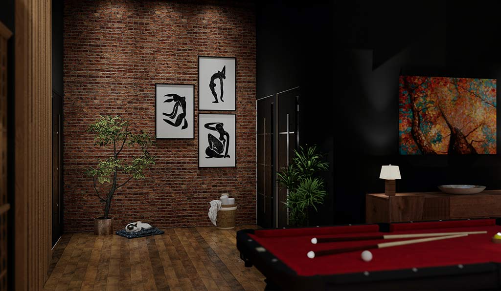 Games room in dark hues